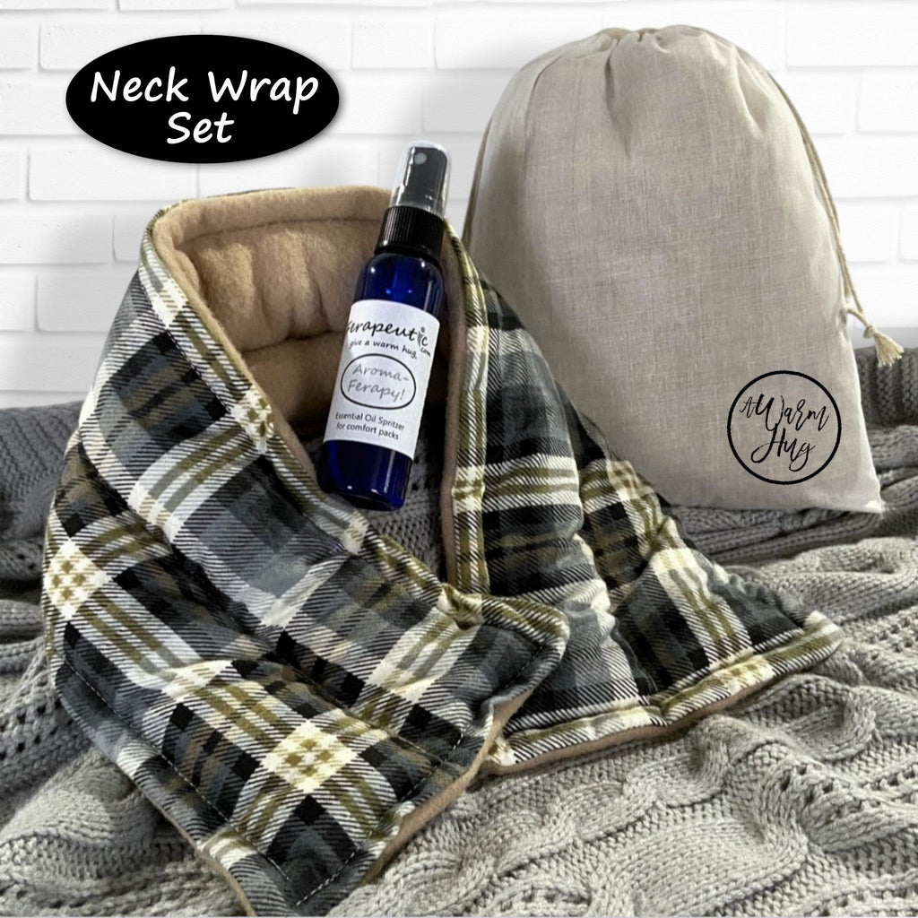 Giving You A Warm Hug,  Generic Unisex Microwave Heating Pads Gift Set, Tan Plaid Fabric