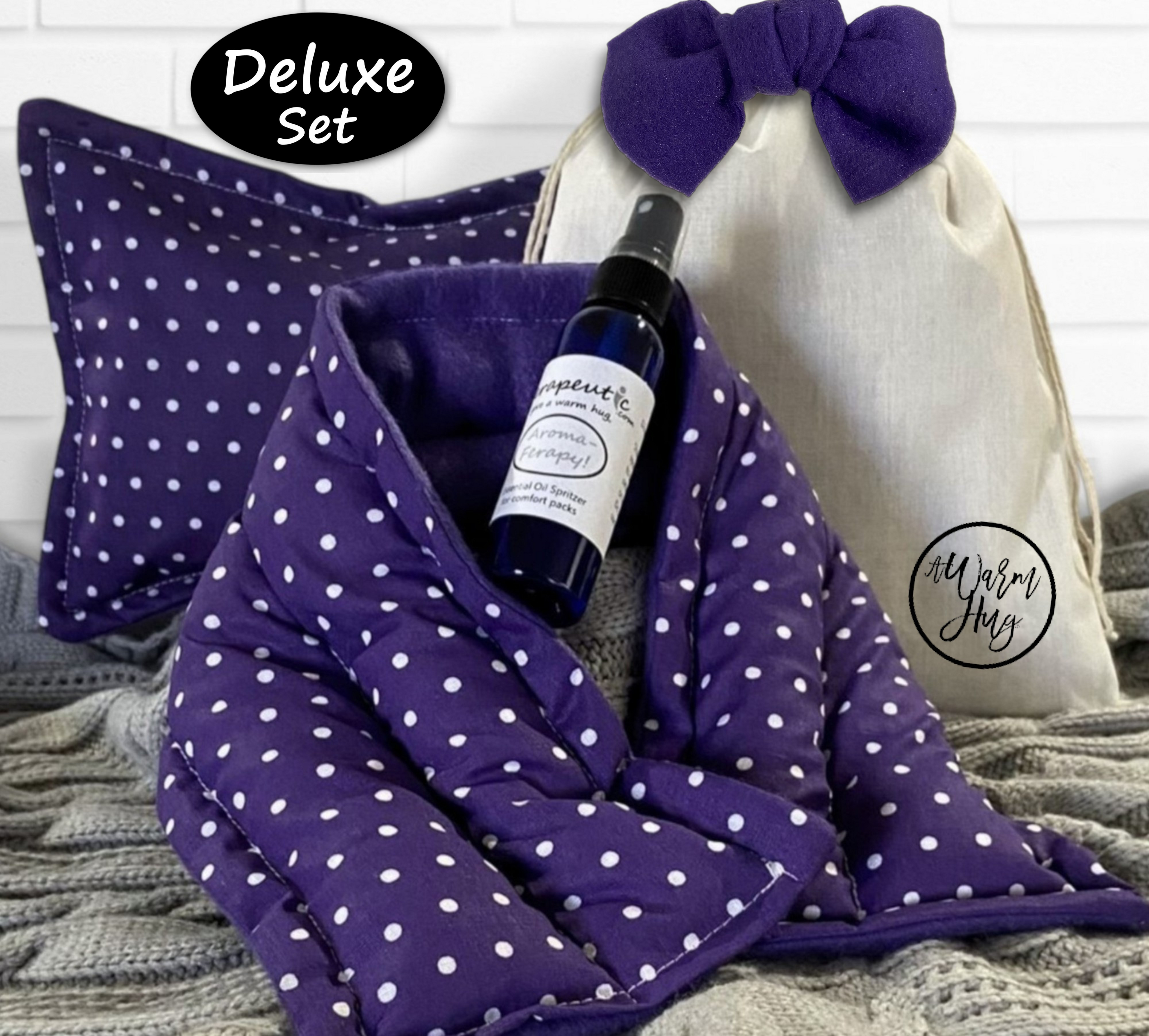 A Warm Hug Gift Set, Hot and Cold Pack Care Package for Missing You, Get Well, Birthday and More, Purple Fabric