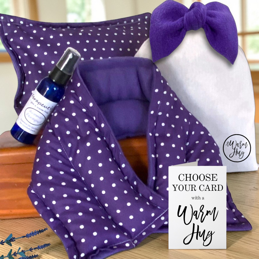 A Warm Hug Gift Set, Hot and Cold Pack Care Package for Missing You, Get Well, Birthday and More, Purple Fabric